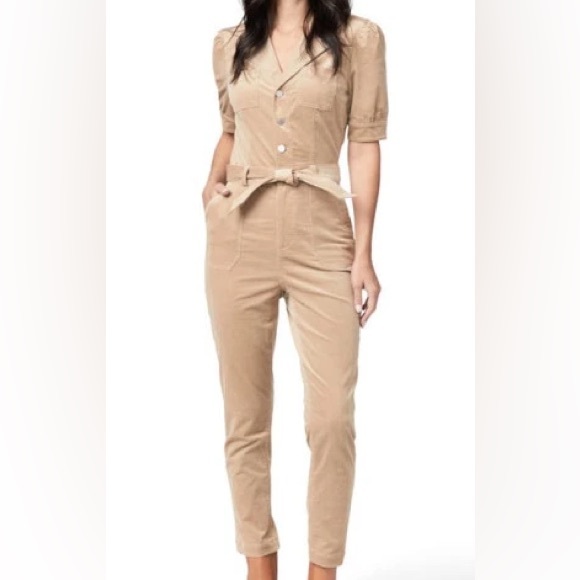 Paige NWT Mayslie Tan Corduroy Straight Ankle Jumpsuit - Picture 11 of 11